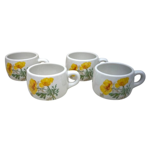 4 Vintage Santa Fe Railroad California Poppy Coffee Cups Syracuse China - Picture 1 of 8